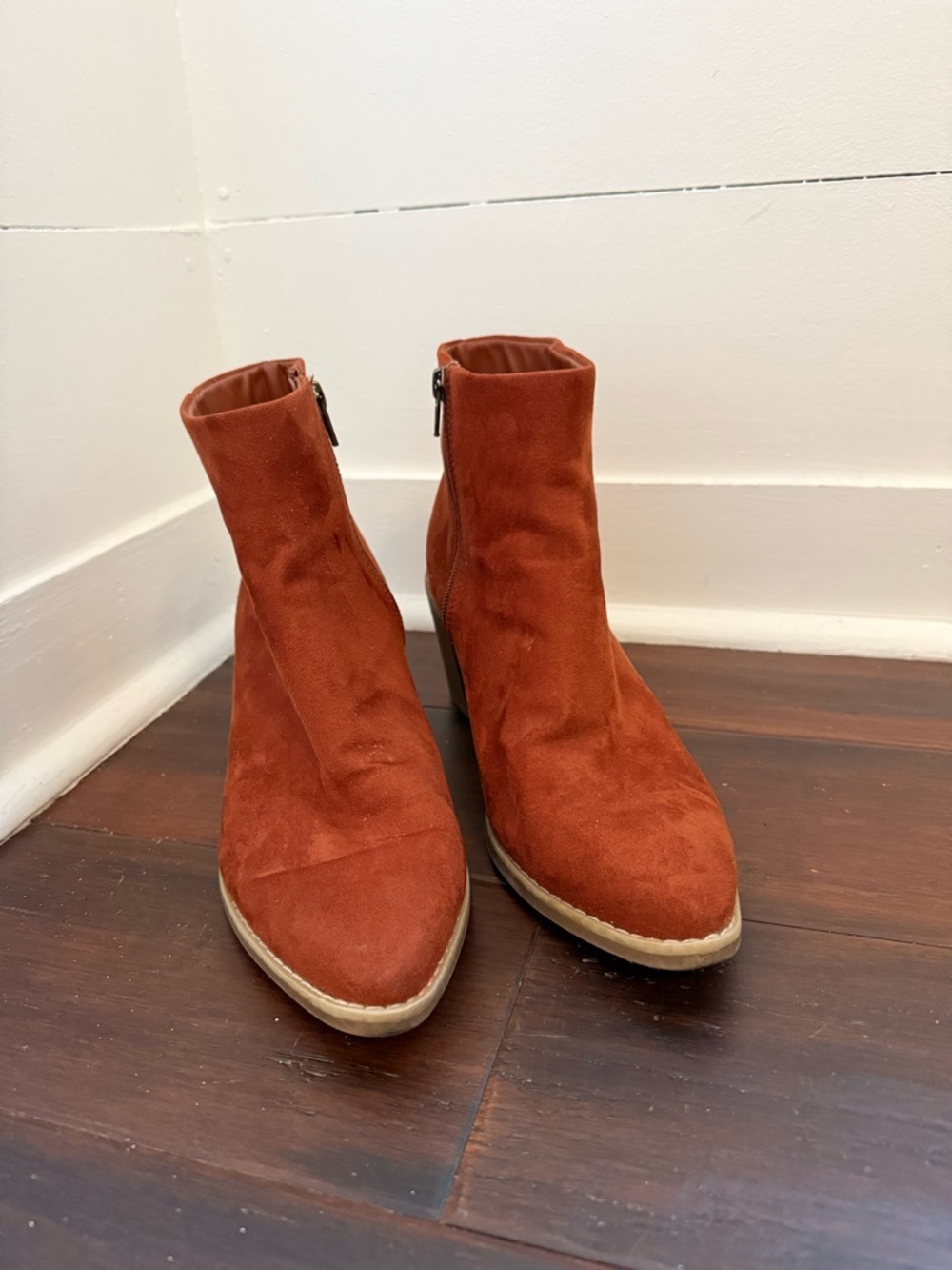 Universal Thread Women's Rust Suede Ankle Booties with Side Zip